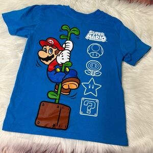 Nintendo Super Mario Youth Boy Size 7 Blue Graphic Short Sleeve Shirt